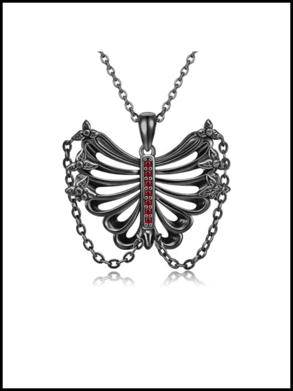 925 Sterling Silver Gothic Skull Ribcage Necklace 18+2 in Gift Box